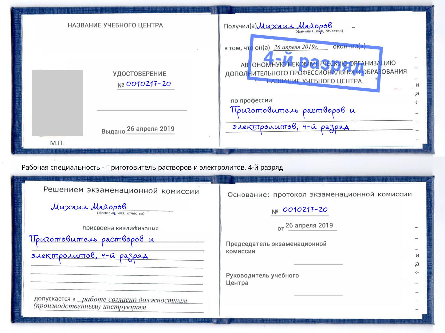 корочка 4-й разряд Приготовитель растворов и электролитов Прокопьевск